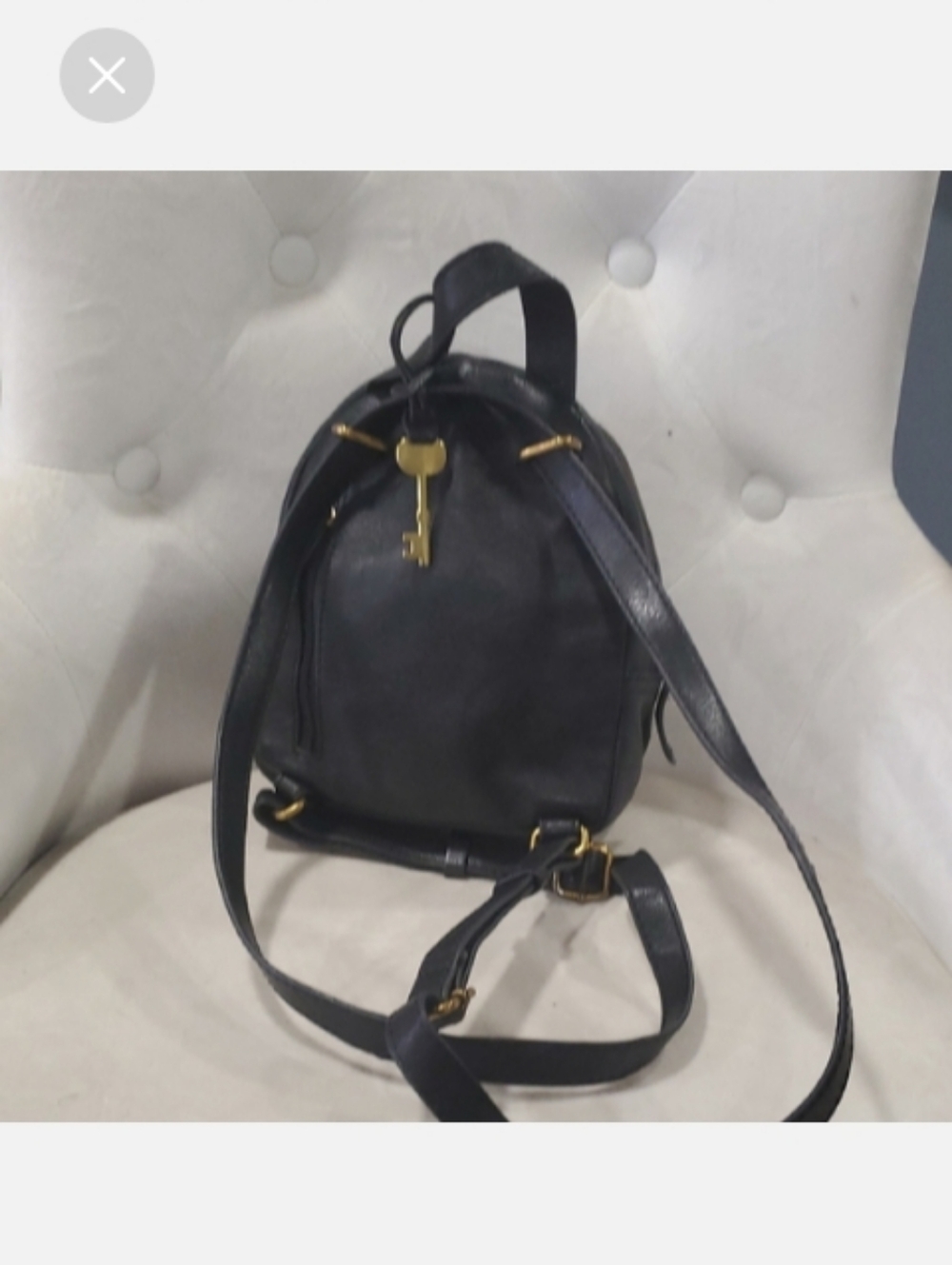 Fossil Black Leather Backpack with Gold Key Charm